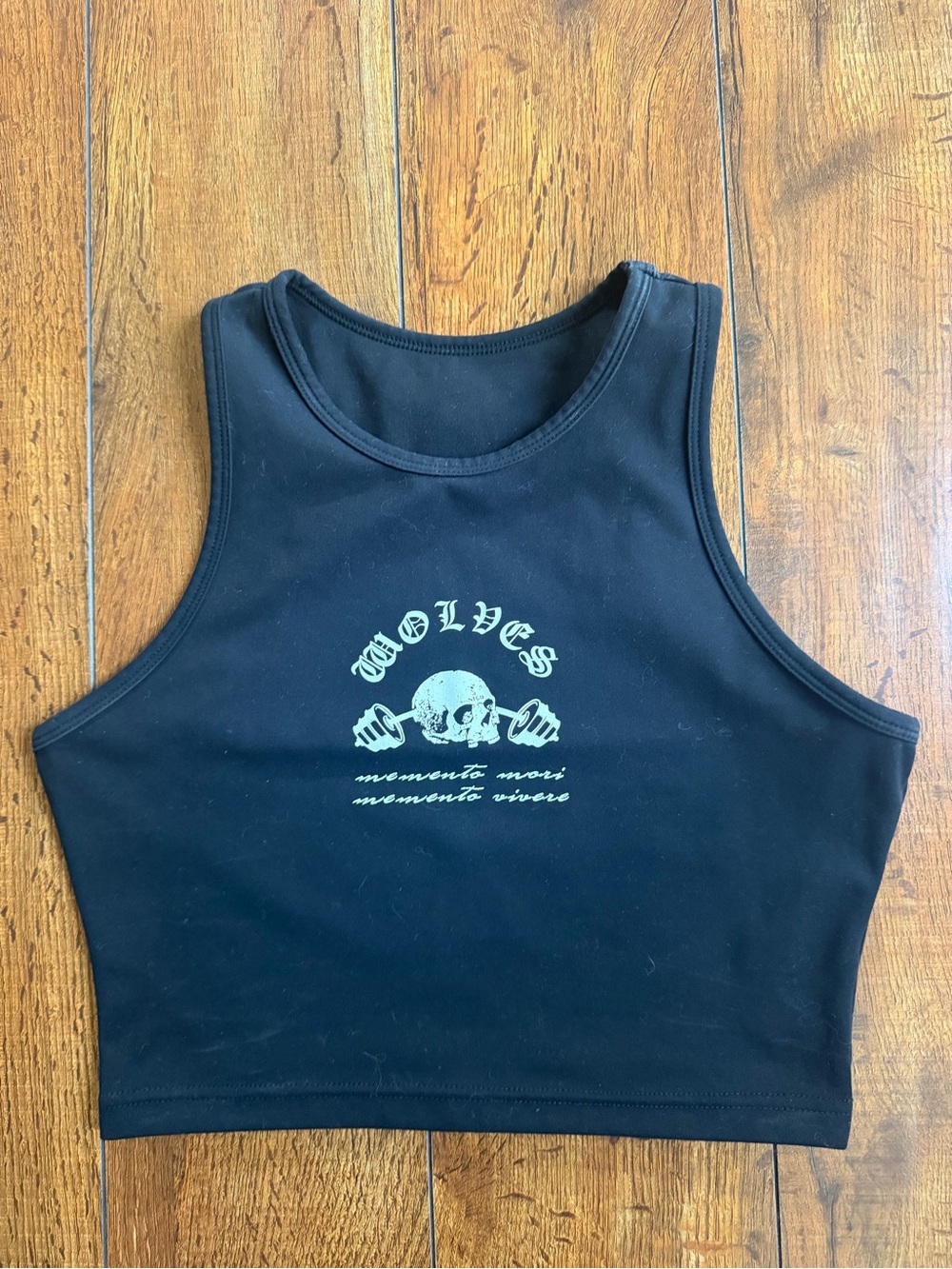 Darc Sport Black Crop Tank with Pale Green Skull Graphic